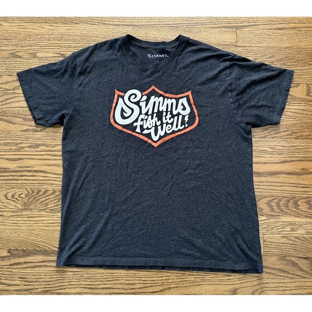 Simms Graphic T-Shirt Mens Large Fish It Well Heathered Gray Casual